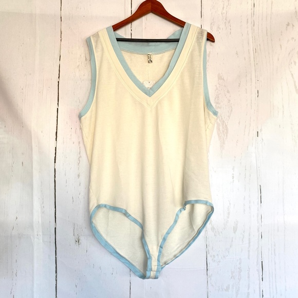 FREE PEOPLE Cozy Cool Girl Tank Bodysuit Contrast Trim Snap Extra Large XL - Picture 2 of 8